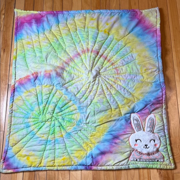 jrsdesignsltd Other - Colorful Tie-Dye Baby Blanket with Bunny Patch or bunny lover throw
